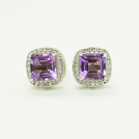 Square Studs with White Topaz