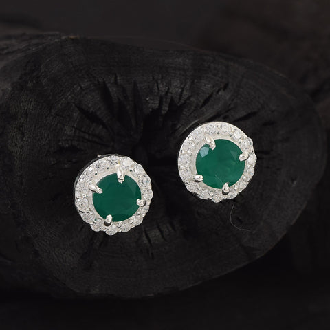 White Topaz Green Onyx Studs