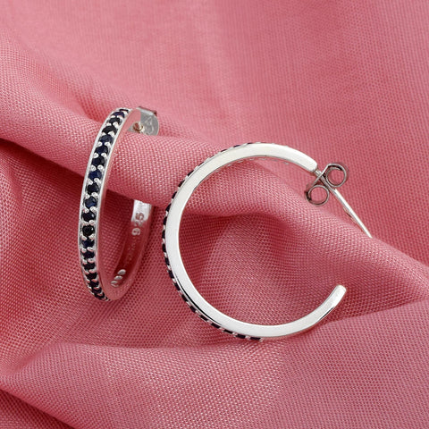 Blue Sapphire Gemstone Hoops- Large