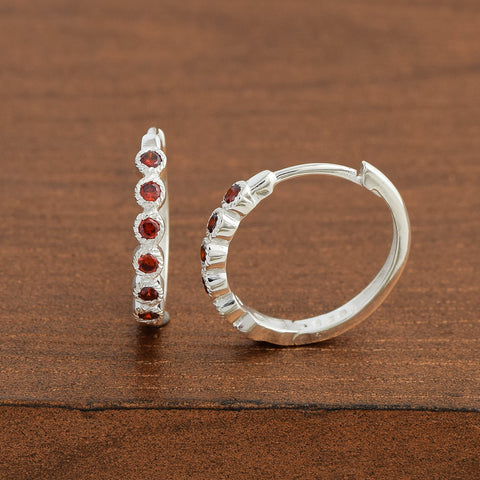 Garnet Half Gemstone Hoops