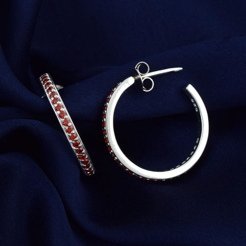 Garnet Gemstone Hoops- Large
