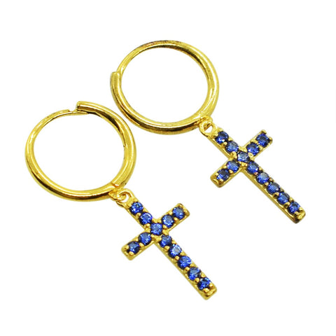 Kyanite Cross Charm Huggies