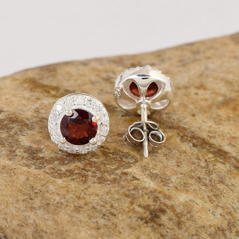 Garnet Studs with White Topaz