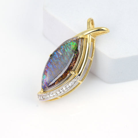 Ammolite Pendant-Marquise with White Topaz
