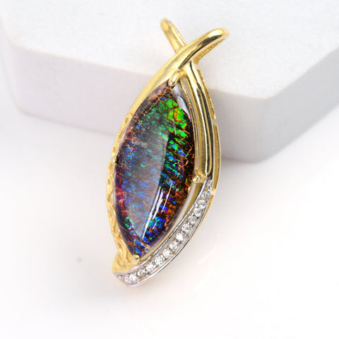Ammolite Pendant-Marquise with White Topaz