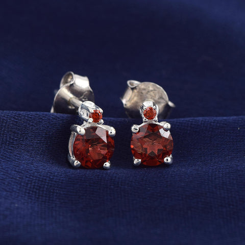 Garnet Studs with Top Stone