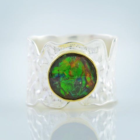 Ammolite Ring-Men's Ring Round